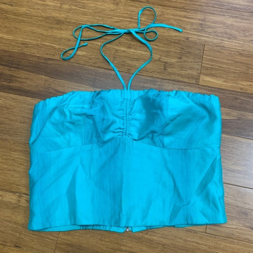 ViX Paula Hermanny Mirella Halter Top Womens Size Small Turquoise Blue Smocked